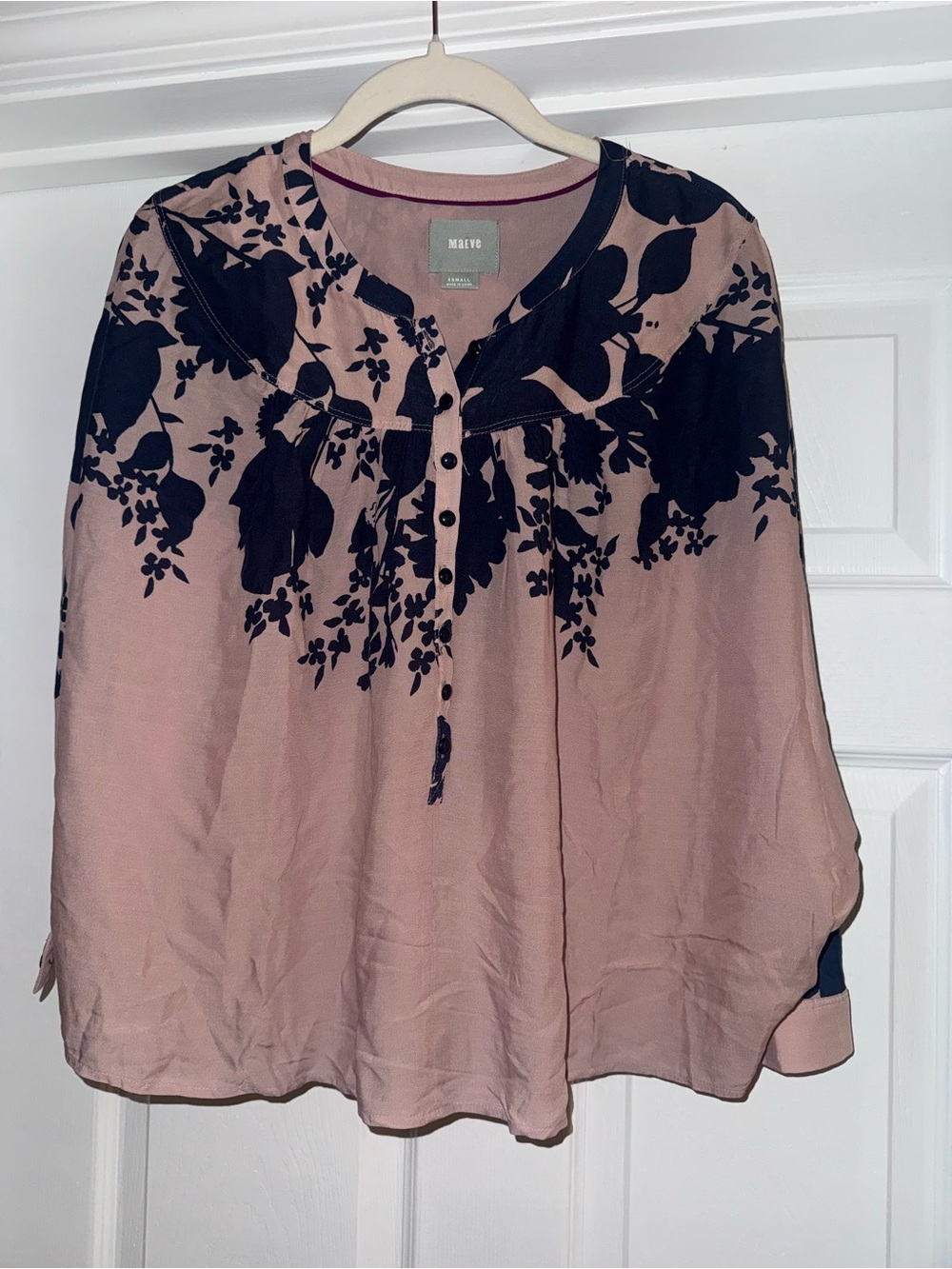 Maeve Dusty Pink Blouse with Navy Floral Print